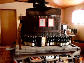 Le pressoir et ses bouteilles.